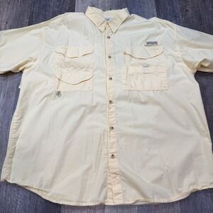 Classic Columbia PFG Shirt Mens XXL Light Yellow Short Sleeve Vented Fishing